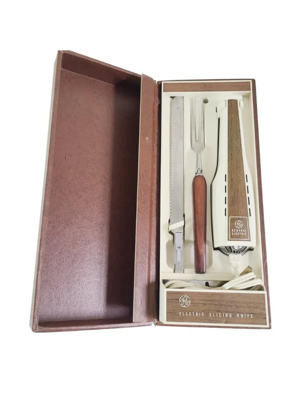 Vintage General Electric Electric Slicing Knife Set W/ Fork Box & Hanging Caddy